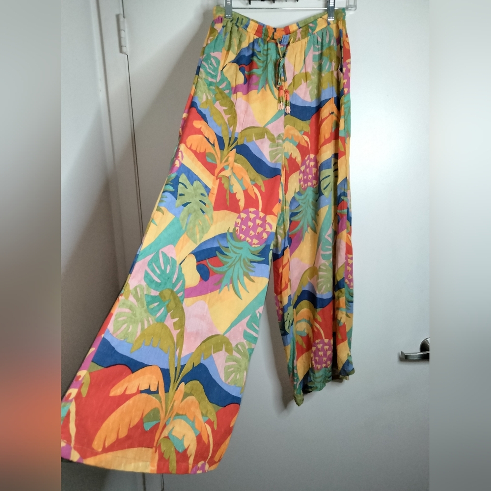 Christian Siriano (Sz M) Multicolored Tropical Floral Slip Pocket Wide-Leg Pants